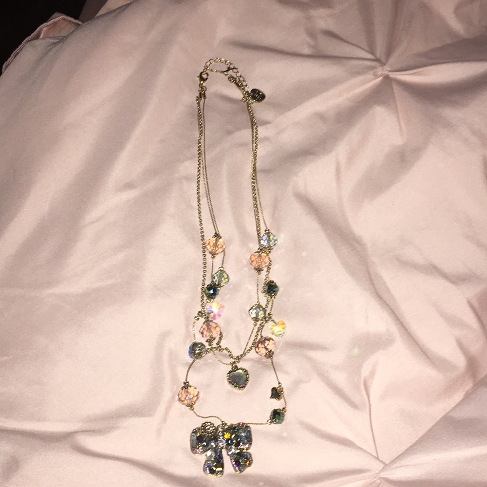 Betsy Johnson multi color bow and heart necklace